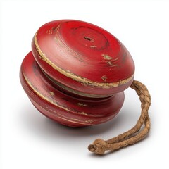 Worn Red Wooden Yo-yo with Twisted Rope