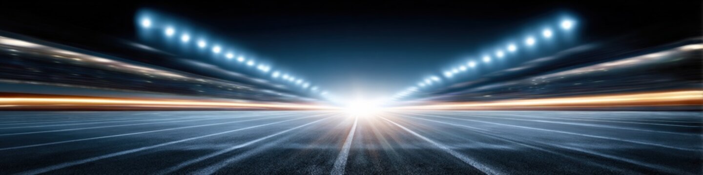 Fototapeta Dynamic motion blur on illuminated racing track at night