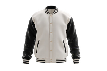 Casual varsity jacket displayed flat for fashion showcase on transparent background