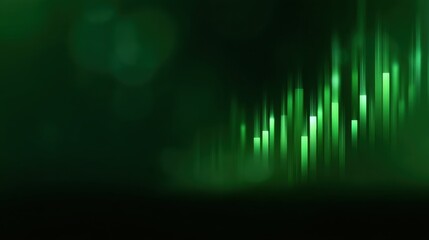 Abstract Green Background with Vertical Light Bars and Gradient Bokeh Effects for Modern Digital Art or Technology Themes