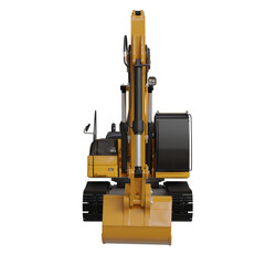 Heavy equipment mockup of construction excavator in bright yellow color with large bucket attached