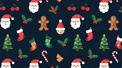 Festive Christmas Pattern with Santa, Trees, and Treats.