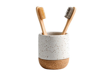 Toothbrush holder with two brushes inside on transparent background