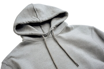 Athletic hoodie positioned flat with front details on transparent background