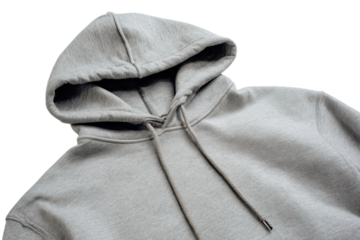 Athletic hoodie positioned flat with front details on transparent background