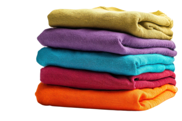 Multicolored shirts stacked neatly for present on transparent background