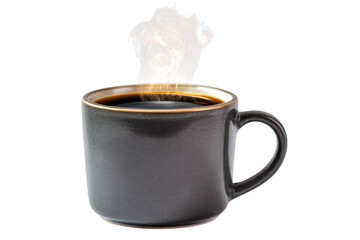 Steaming cup of coffee in a ceramic mug on transparent background