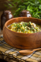 Soup with barley and chicken gizzards.