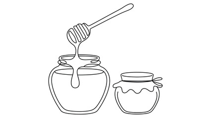 minimal continuous line honey jar with dipper illustration representing natural sweetness, organic food, beekeeping and healthy lifestyle concept