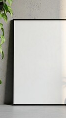 Minimalist Frame Mockup with Plant on Concrete Background.