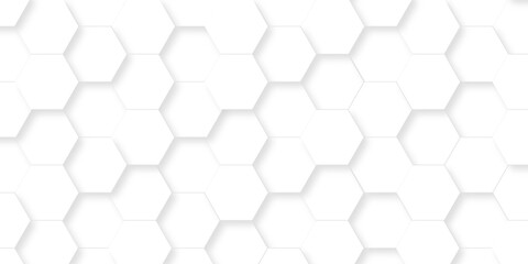 Minimal white hexagonal hexagon modern technology creative emboss light honeycomb polygonal web. abstract geometric science and mosaic tile with template texture background.