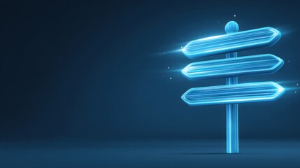 Futuristic Directional Signpost with Neon Blue Glow Against a Dark Background for Navigation or Guidance Concepts