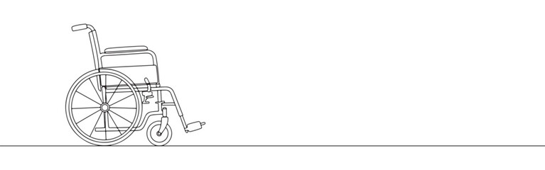 Fototapeta premium Continuous one thin smooth line simple minimalistic drawing of a wheelchair on a white background