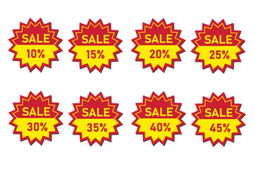 Hot Sale Discount Badges Set with Percentage Labels in Red Color