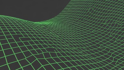 Abstract Green Grid Wireframe on Dark Background.