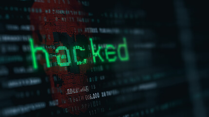 The ominous display of a computer screen illuminated with the word hacked, underscores the critical nature of data protection and cybersecurity threats. A chilling reminder of digital vulnerability.