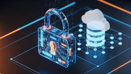 Cyber Security Concept with Digital Padlock and Cloud