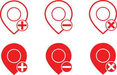 map pin location symbols, minimal geometric shapes, red outline graphic design, simple vector icons