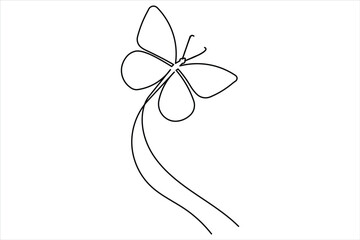Butterfly on string, minimalist line art, abstract and flowing