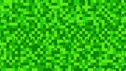 Abstract Green Pixelated Background with Geometric Square Patterns and Digital Glitch Effect.