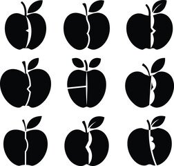 Split Apple Silhouette Representing Broken Fruit and Problem Concept Vector