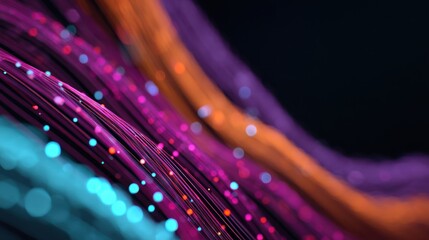 Colorful abstract digital waves illuminated by vibrant light particles creating a mesmerizing visual effect suitable for technology and creative projects