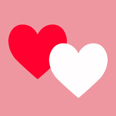 Red White heart icon. Happy Valentines Day. Cute Love sign symbol. Simple shape. Greeting card, sticker, invitation template. Cute graphic object. Flat design. Isolated. Pink background. Vector