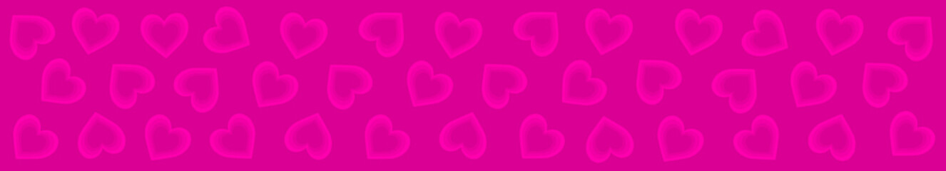 Gradient heart Valentine's day line banner background. Pink heart striped pattern. Glowing hearts. Template for wallpaper, frame, banners, posters, greeting card, wedding invitation Flat design Vector
