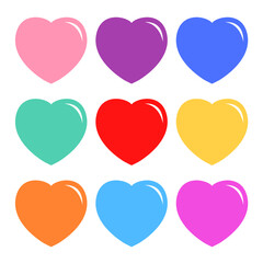 Colorful heart icon set. Happy Valentines day. Different color. Love sign symbol simple template. Greeting card. Decoration element. Square composition. Flat design. White background. Vector