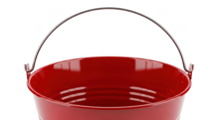 Close up of a red metal bucket with wire handle ideal for any task