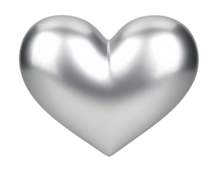 A shiny, metallic, three-dimensional heart shape on a black background