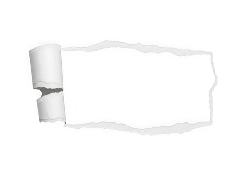 A torn piece of white paper creates a rectangular opening on a black background isolated on transparent background