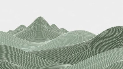 Abstract 3D render of undulating green landscape with textured waves and peaks.