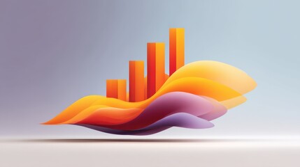 Abstract colorful wave shapes with vertical bars representing data growth, technology trends, and financial success in modern design aesthetic