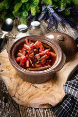 Traditional Ukrainian borscht with cream.