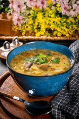 Delicious mushroom soup with dill.