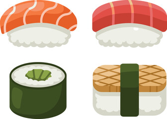Flat vector sushi icons set with nigiri and maki © Vactor Creatives
