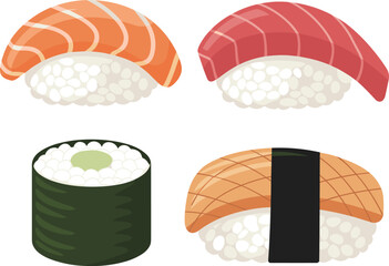 Flat vector sushi icons set with nigiri and maki © Vactor Creatives