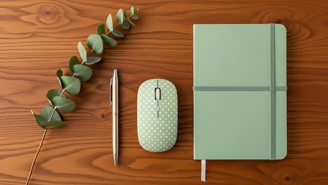 Organized workspace with notebook and tech accessories