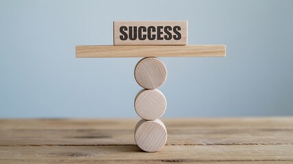 Wooden blocks stacked in balance with the word success image