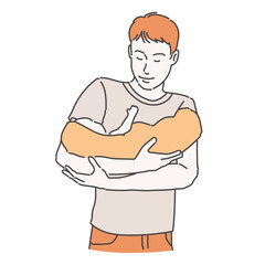 Illustration of a man holding a baby