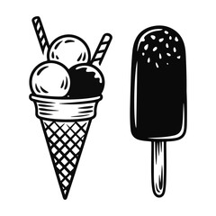 PriIce Cream Cone and Popsicle Silhouette Illustrationnt
