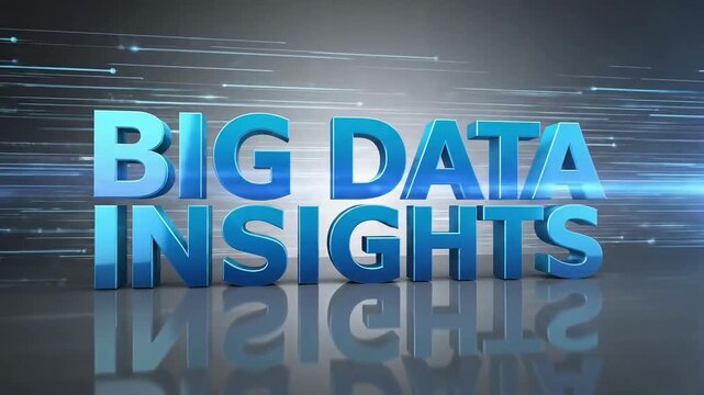 Dynamic 3d rendering of glowing blue text reading big data insights with abstract digital background and bar charts