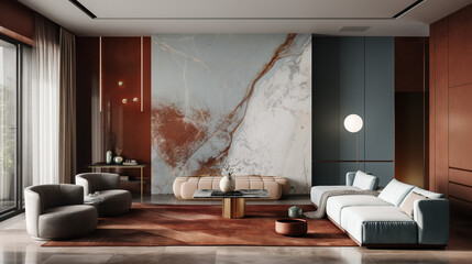 Modern living room interior with sofa and furniture