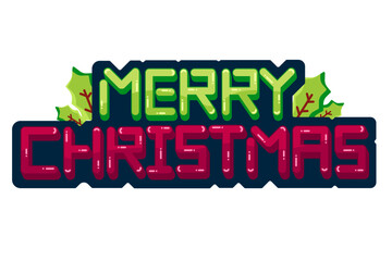 Festive Holiday Message: a vibrant, stylized Merry Christmas greeting adorned with decorative leaves, perfect for the holiday season. 