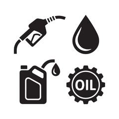 Oil, Fuel, and Petrol Industry Black Icons SetPrint