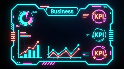 KPI, Chart, Icon, Indicator, Business Graph, and Improvement Dashboard: A Futuristic Digital Data Visualization for Performance Analytics, Strategy, and Monitoring Success in a Modern Enterprise.