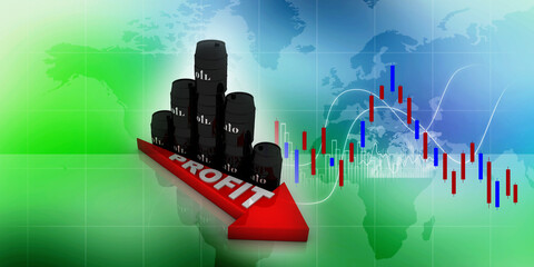 3d illustration oil barrel with graph
