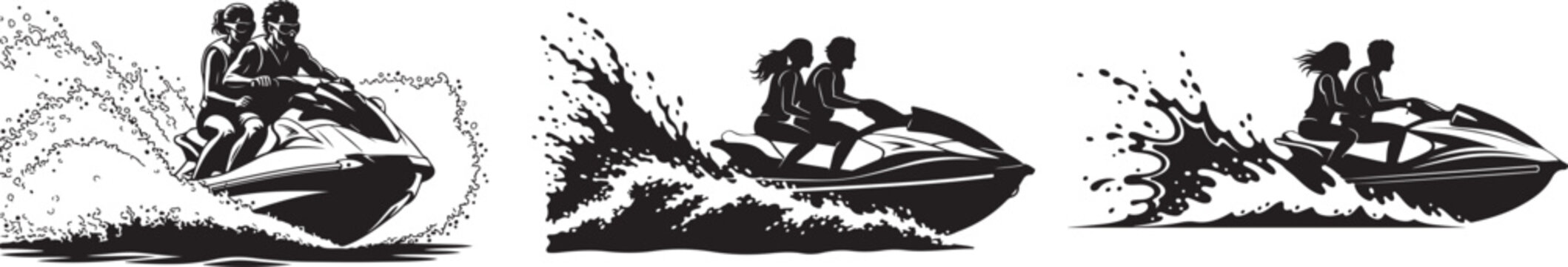 silhouette Couple enjoying a jet ski ride on a sunny day