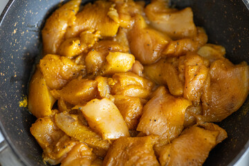Close-Up of Curry Chicken on a White Plate
